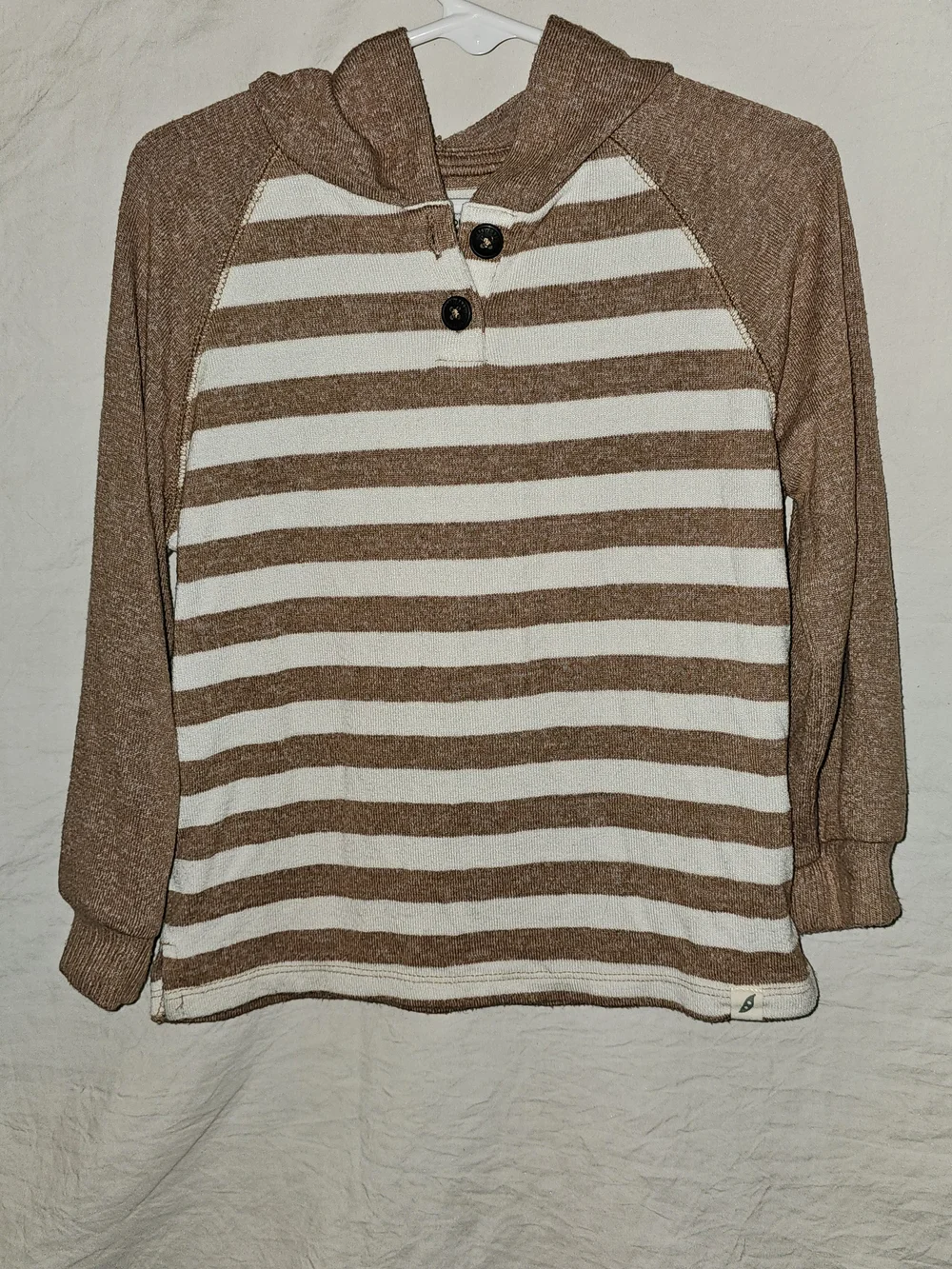 Kids Hooded Stripe Pullover - Cream & Brown